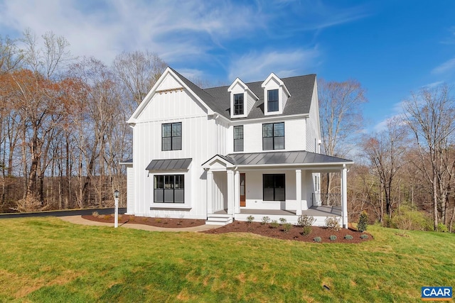 6119-2 Jarmans Gap Rd Lot 2Jarmans, Gap, Crozet, VA 22932 - modern farmhouse featuring a standing seam roof, a porch, a front lawn, and board and batten siding