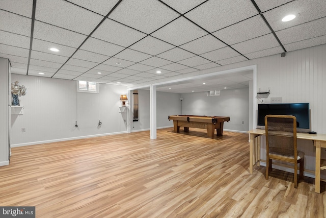 17220 Larosa Dr, Rockville, MD 20855 - rec room featuring light wood-style flooring, pool table, recessed lighting, and baseboards