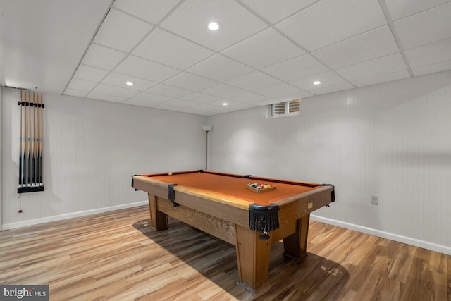17220 Larosa Dr, Rockville, MD 20855 - playroom with wood finished floors, baseboards, billiards, a paneled ceiling, and recessed lighting