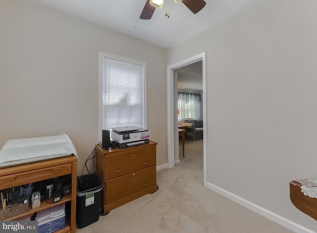 6165 Hawthorne Rd, La Plata, MD 20646 - office space with a ceiling fan, light colored carpet, baseboards, and a textured ceiling