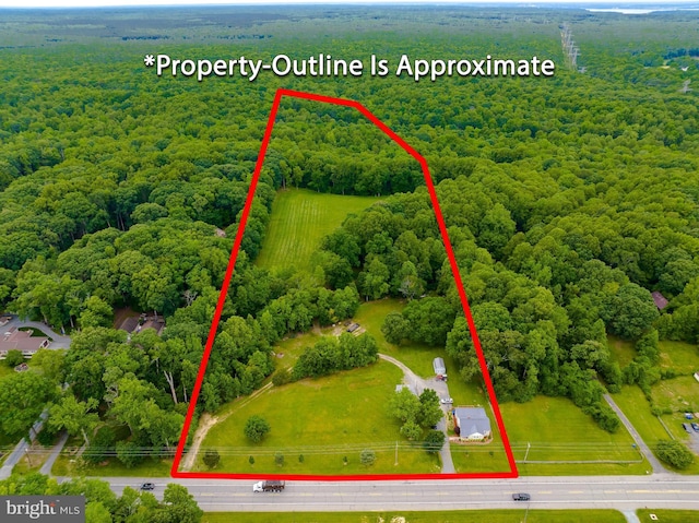 6165 Hawthorne Rd, La Plata, MD 20646 - aerial view of property and surrounding area with a heavily wooded area and property boundaries highlighted