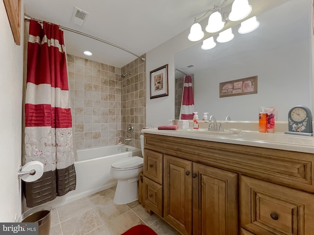6165 Hawthorne Rd, La Plata, MD 20646 - bathroom featuring vanity, shower / bath combination with curtain, toilet, tile patterned flooring, and a chandelier