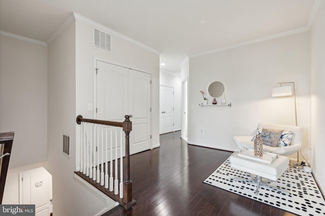 42533 Benfold Sq, Brambleton, VA 20148 - sitting room with an upstairs landing, wood finished floors, ornamental molding, baseboards, and recessed lighting