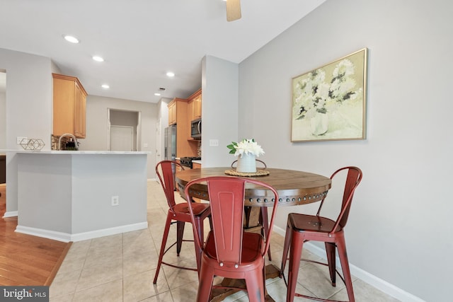 25 Kennedy Ct, Princeton, NJ 08540 - dining space featuring baseboards, a ceiling fan, recessed lighting, and light tile patterned flooring
