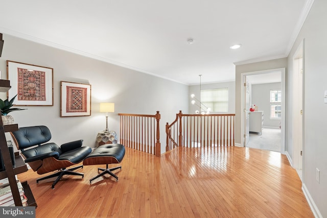 25 Kennedy Ct, Princeton, NJ 08540 - sitting room featuring an upstairs landing, wood-type flooring, baseboards, crown molding, and recessed lighting