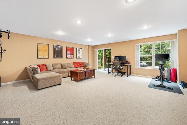 25 Kennedy Ct, Princeton, NJ 08540 - living area featuring baseboards, an office area, recessed lighting, and carpet flooring