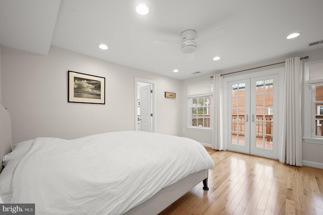 4700 Upton St NW Unit 3, Washington, DC 20016 - bedroom with access to outside, baseboards, light wood-type flooring, recessed lighting, and french doors