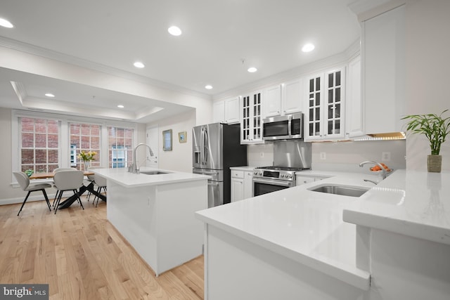 4700 Upton St NW Unit 3, Washington, DC 20016 - kitchen featuring stainless steel appliances, a sink, crown molding, light countertops, and recessed lighting
