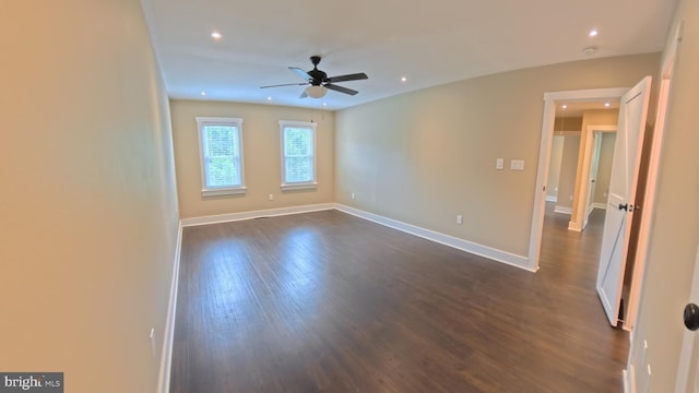 3204 Aquia Dr, Stafford, VA 22554 - empty room featuring dark wood-style flooring, a ceiling fan, recessed lighting, and baseboards
