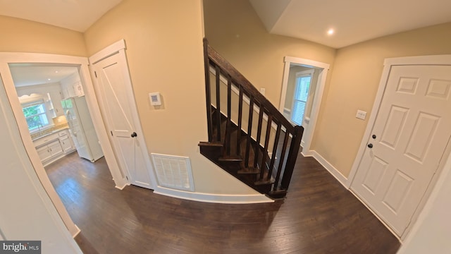 3204 Aquia Dr, Stafford, VA 22554 - foyer with wood finished floors, stairs, baseboards, and recessed lighting