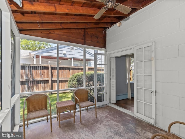 1229 7 Oaks Rd, Halethorpe, MD 21227 - sunroom featuring a ceiling fan and a baseboard radiator