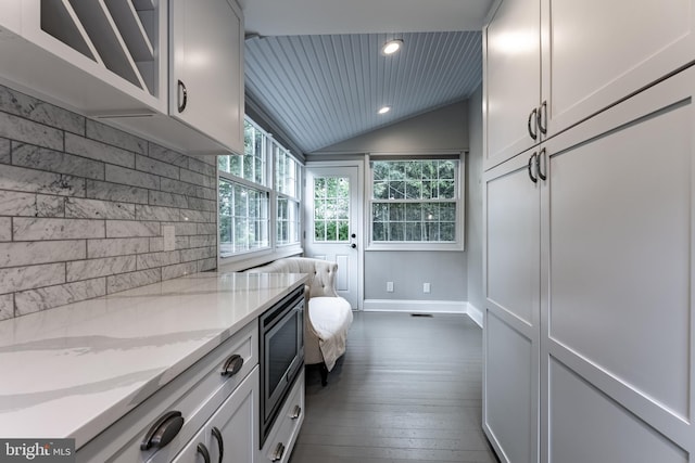 5632 Glenwood Dr, Alexandria, VA 22310 - bathroom with wood-type flooring, lofted ceiling, recessed lighting, and wood ceiling