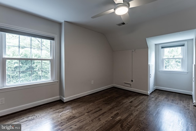 5632 Glenwood Dr, Alexandria, VA 22310 - additional living space with lofted ceiling, dark wood-style floors, and a ceiling fan