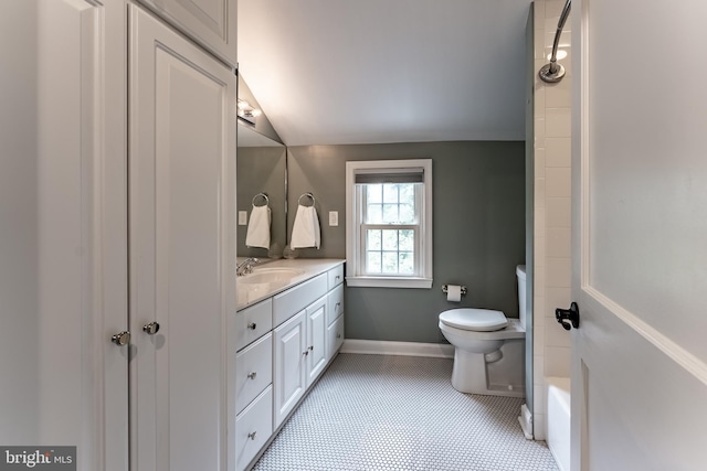 5632 Glenwood Dr, Alexandria, VA 22310 - bathroom featuring vanity, vaulted ceiling, and shower / tub combination