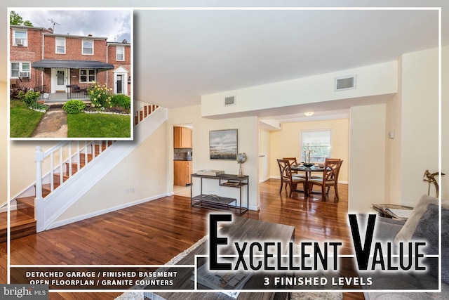 1010 Andover Rd, Baltimore, MD 21218 - living area with wood finished floors, stairway, and baseboards