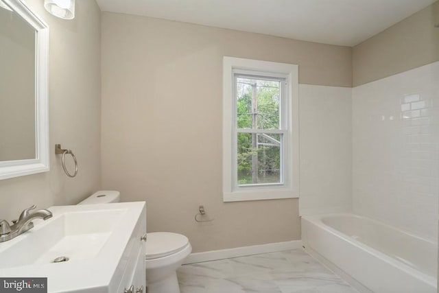 2222 Spruce St, Ewing, NJ 08638 - full bathroom featuring vanity, toilet, marble finish floors, and baseboards