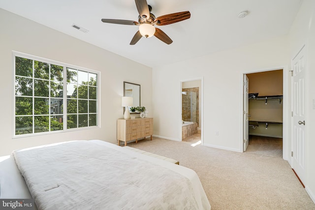 1812 N Culpeper St, Arlington, VA 22207 - bedroom featuring light carpet, baseboards, a spacious closet, connected bathroom, and ceiling fan
