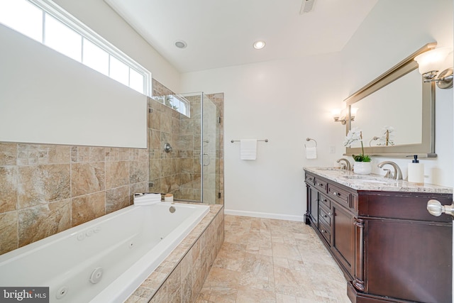 1812 N Culpeper St, Arlington, VA 22207 - full bathroom featuring a jetted tub, a stall shower, double vanity, baseboards, and recessed lighting