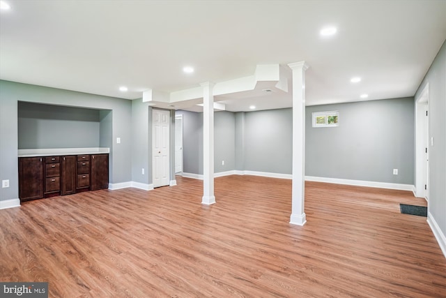 5311 Cove View Dr, Saint Leonard, MD 20685 - basement with light wood-style floors, baseboards, and recessed lighting