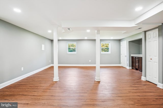 5311 Cove View Dr, Saint Leonard, MD 20685 - basement featuring recessed lighting, wood finished floors, and baseboards