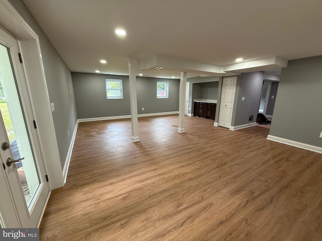 5311 Cove View Dr, Saint Leonard, MD 20685 - basement featuring recessed lighting, baseboards, and wood finished floors