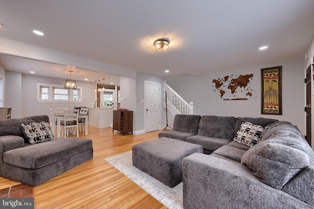 616 New Holland Ave, Lancaster, PA 17602 - living room featuring light wood finished floors, stairs, and recessed lighting
