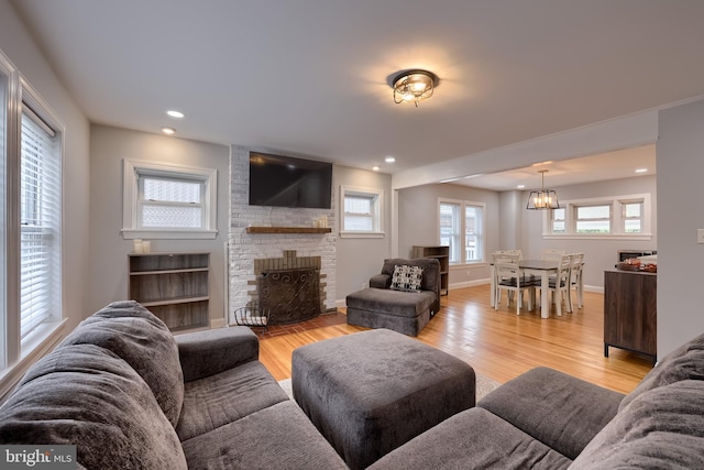 616 New Holland Ave, Lancaster, PA 17602 - living room with a fireplace, healthy amount of natural light, light wood finished floors, and recessed lighting