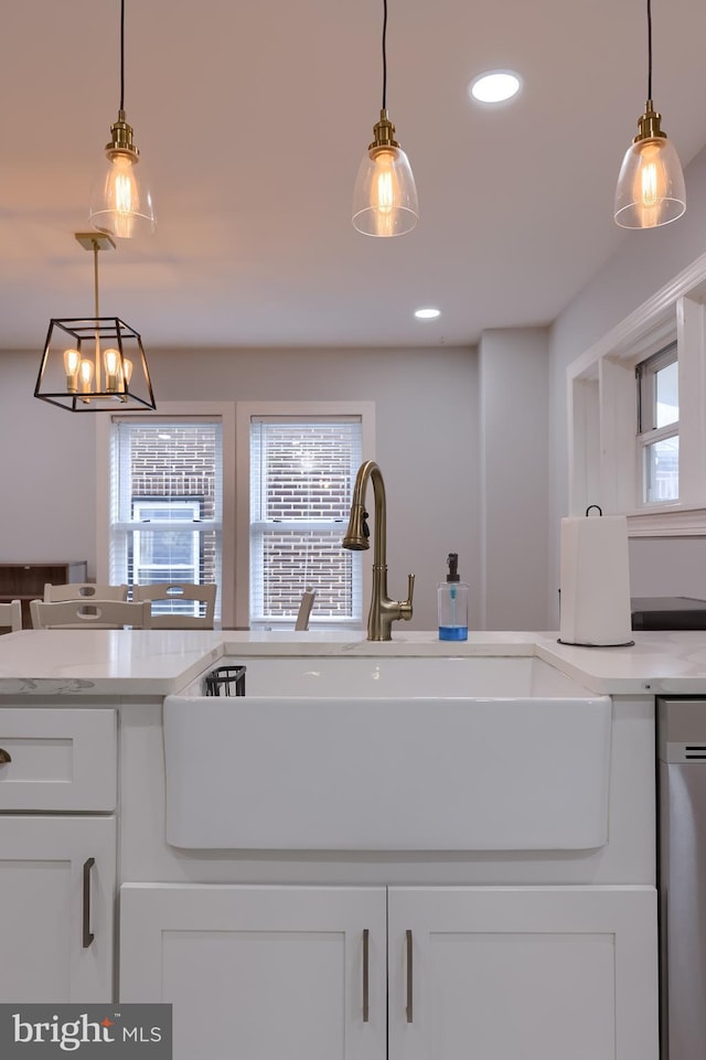 616 New Holland Ave, Lancaster, PA 17602 - kitchen featuring white cabinetry, dishwasher, pendant lighting, and recessed lighting