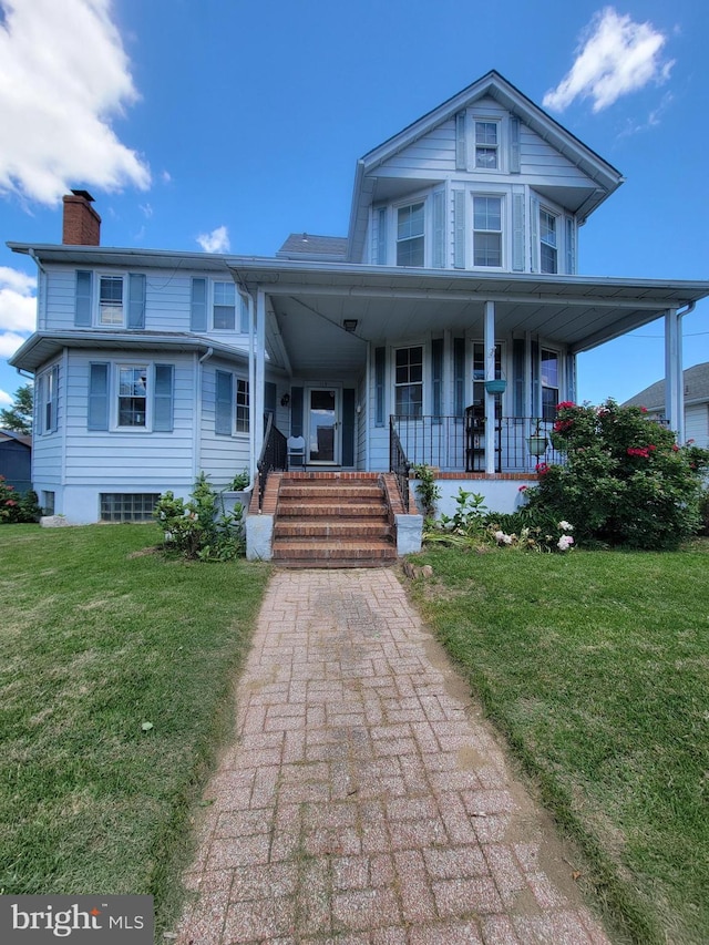 119 Elm Ave, Burlington, NJ 08016 - view of front of home with a chimney, covered porch, and a front lawn