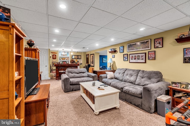 20 Elkshead Ter, Hamilton, NJ 08620 - living room featuring a dry bar, carpet, recessed lighting, and a drop ceiling