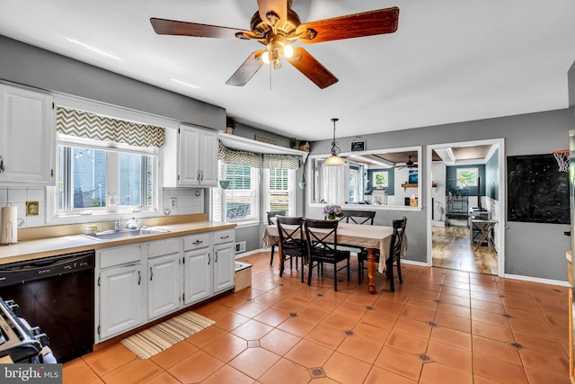 20 Elkshead Ter, Hamilton, NJ 08620 - kitchen featuring a ceiling fan, dishwasher, a sink, and white cabinets