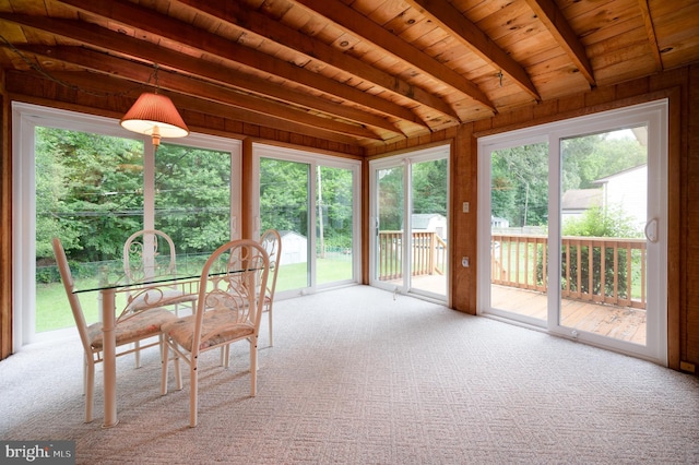 38 Gill Dr, Newark, DE 19713 - unfurnished sunroom featuring carpet flooring, plenty of natural light, and wood ceiling with exposed beams