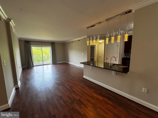 6301 Edsall Rd Unit 224, Alexandria, VA 22312 - unfurnished living room with dark wood-style flooring and ornamental molding