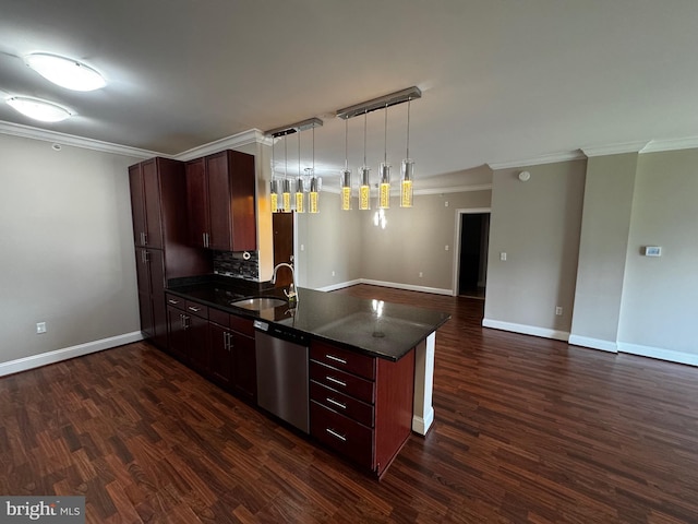 6301 Edsall Rd Unit 224, Alexandria, VA 22312 - kitchen with dishwasher, ornamental molding, dark wood finished floors, a peninsula, and open floor plan