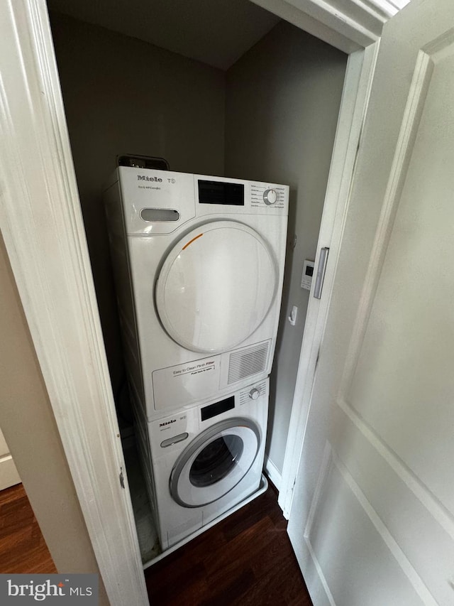 6301 Edsall Rd Unit 224, Alexandria, VA 22312 - washroom with estacked washer and dryer and wood finished floors