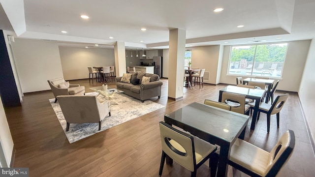 6301 Edsall Rd Unit 224, Alexandria, VA 22312 - living room with recessed lighting, wood finished floors, and a tray ceiling