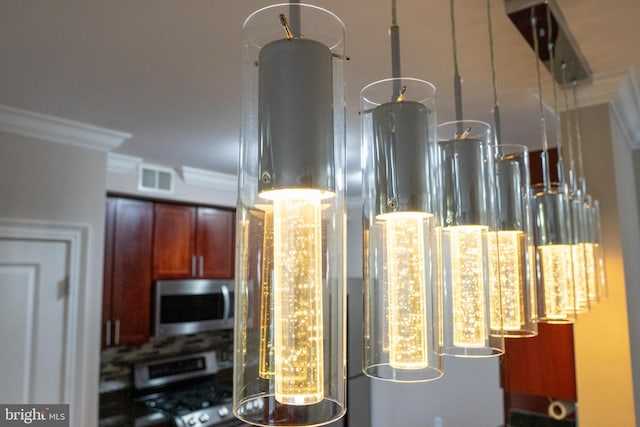 6301 Edsall Rd Unit 224, Alexandria, VA 22312 - detailed view of stainless steel microwave, ornamental molding, and range