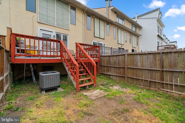 841 Mchenry St, Baltimore, MD 21230 - rear view of property with central AC unit, a deck, stucco siding, and stairs