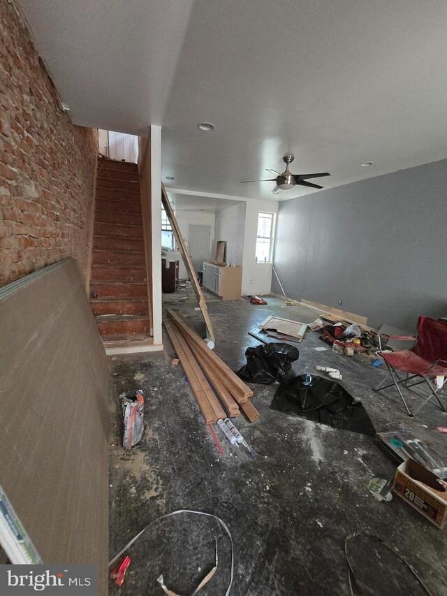 3951 N Delhi St, Philadelphia, PA 19140 - living area featuring stairs and ceiling fan