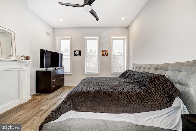 107 W Ostend St, Baltimore, MD 21230 - bedroom featuring wood finished floors, baseboards, ceiling fan, and recessed lighting