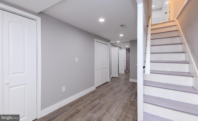538 N Lakewood Ave, Baltimore, MD 21205 - stairway with baseboards, recessed lighting, and wood finished floors