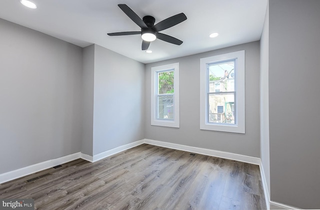 538 N Lakewood Ave, Baltimore, MD 21205 - empty room featuring baseboards, wood finished floors, recessed lighting, and a ceiling fan