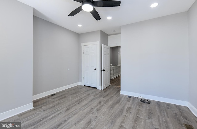 538 N Lakewood Ave, Baltimore, MD 21205 - spare room featuring baseboards, light wood finished floors, recessed lighting, and ceiling fan
