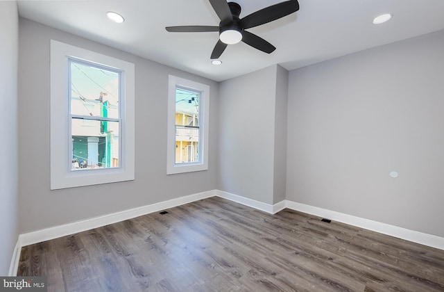 538 N Lakewood Ave, Baltimore, MD 21205 - empty room featuring wood finished floors, baseboards, recessed lighting, and ceiling fan