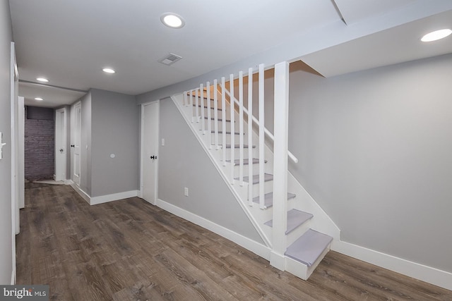 538 N Lakewood Ave, Baltimore, MD 21205 - stairs featuring baseboards, recessed lighting, and wood finished floors