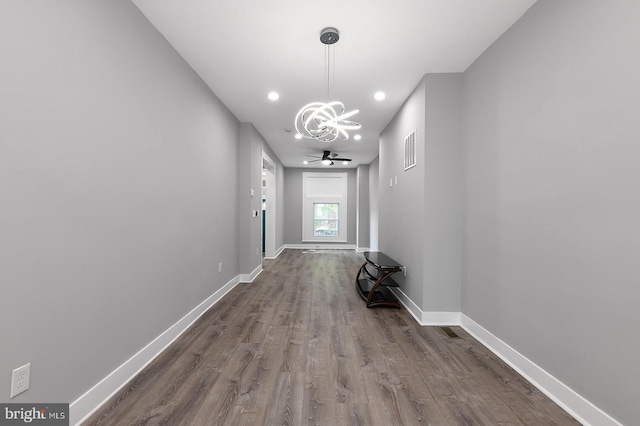538 N Lakewood Ave, Baltimore, MD 21205 - hall featuring a chandelier, wood finished floors, baseboards, and recessed lighting