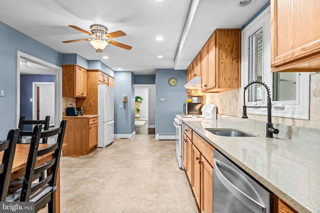 73 Swallow, Southampton, PA 18966 - kitchen featuring freestanding refrigerator, stainless steel dishwasher, electric range oven, a sink, and a ceiling fan