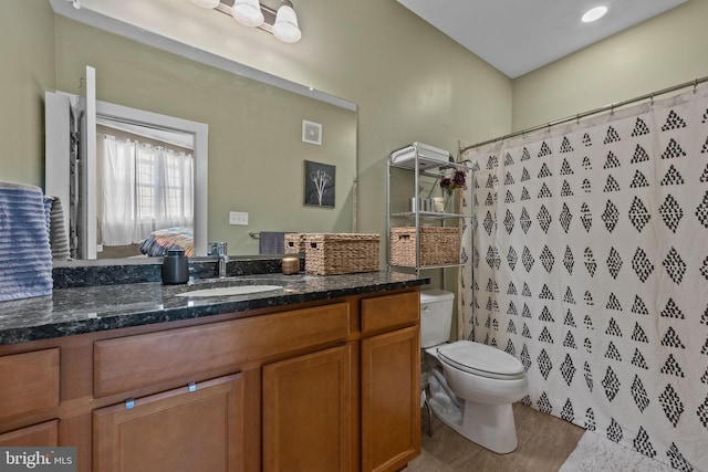 135A Equestrian Row, Bensalem, PA 19020 - full bath featuring toilet, vanity, curtained shower, and tile patterned floors
