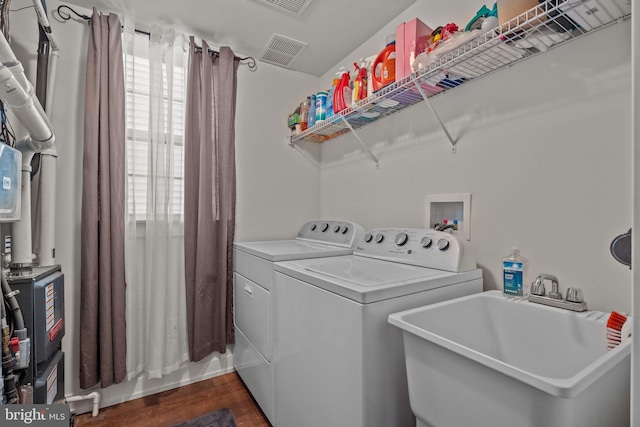 135A Equestrian Row, Bensalem, PA 19020 - laundry room with washing machine and clothes dryer and dark wood-style flooring