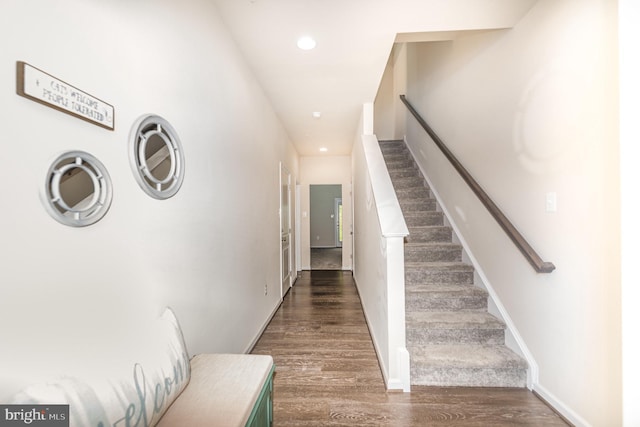1018 Edenberry Way, Glen Burnie, MD 21060 - staircase featuring wood finished floors, recessed lighting, and baseboards